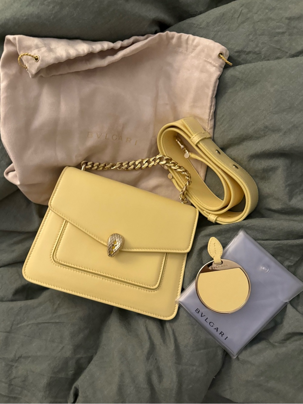 Bvlgari Yellow Calfskin Serpenti Forever Maxi Chain Crossbody Bag - Picture 1 of 15